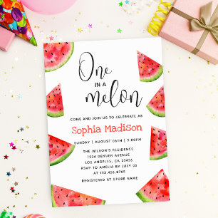 Invitación One in a Melon Chica Linda de Sandía Cumple 1 Añ