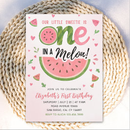 Invitación One in a Melon! Cute First Birthday Girl