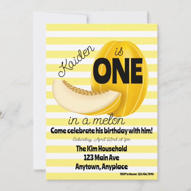 Invitación One in a Melon First 1st Birthday Party (Anverso)