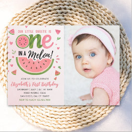 Invitación One in a Melon! First Birthday Girl With photo