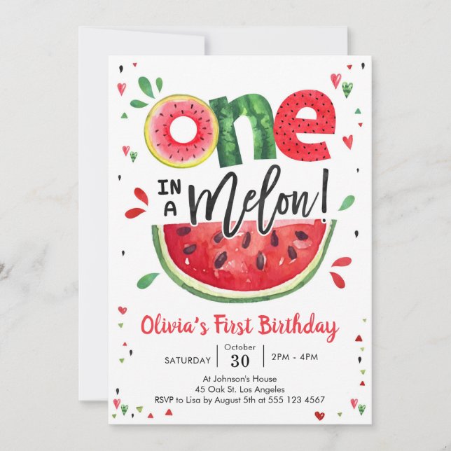 Invitación One In A Melon Watermelon 1st Birthday Invitation (Anverso)