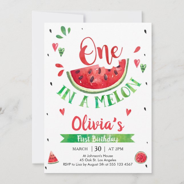Invitación One In A Melon Watermelon 1st Birthday Invitation (Anverso)