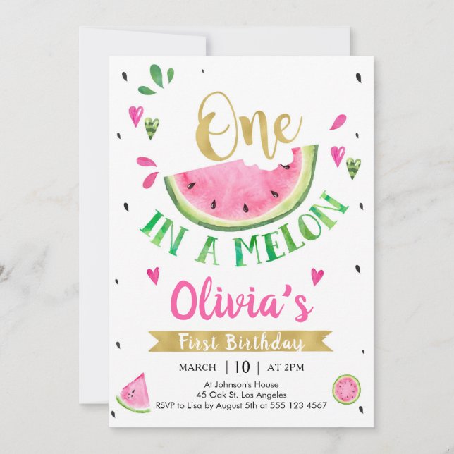 Invitación One In A Melon Watermelon 1st Birthday Invitation (Anverso)