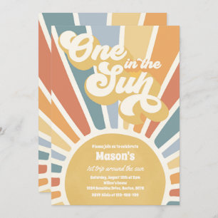 Invitación One In The Sun Retro Sunshine Primer Fiesta de cum