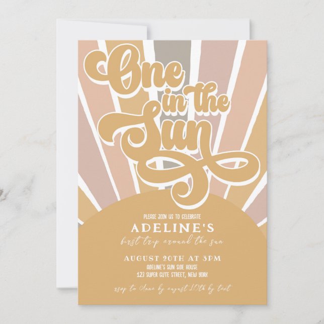 Invitación One In The Sun Sunshine First Birthday Boho Rainbo (Anverso)