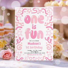 Invitación One Is Fun Colorful Confetti Balloon 1st Birthday