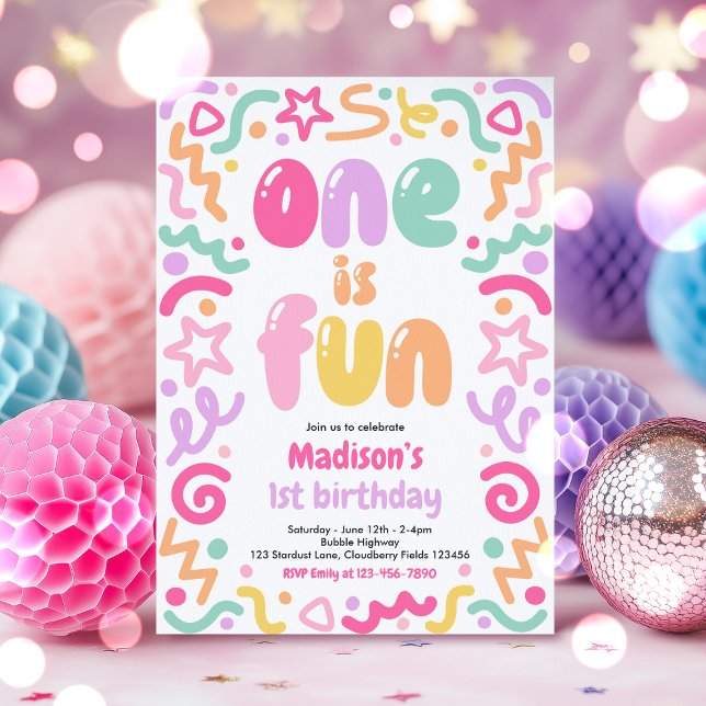 Invitación One Is Fun Colorful Confetti Balloon 1st Birthday (Subido por el creador)