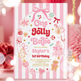 Invitación One Jolly Babe Christmas Coquette Bow 1st Birthday