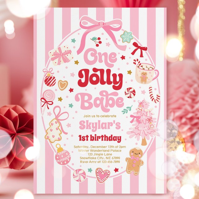 Invitación One Jolly Babe Christmas Coquette Bow 1st Birthday (Subido por el creador)