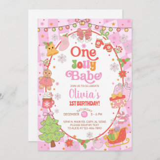 Invitación ONE jolly babe Christmas girl 1st birthday invite.
