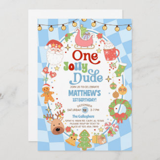 Invitación One jolly dude boy 1st Christmas birthday invite.