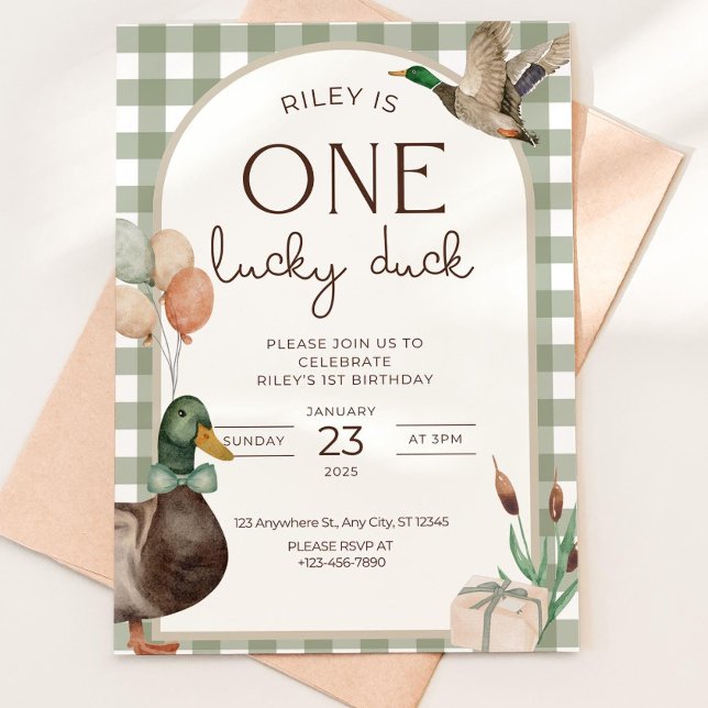 Invitación One Lucky Duck Birthday Invitation Boys First Birt (Subido por el creador)