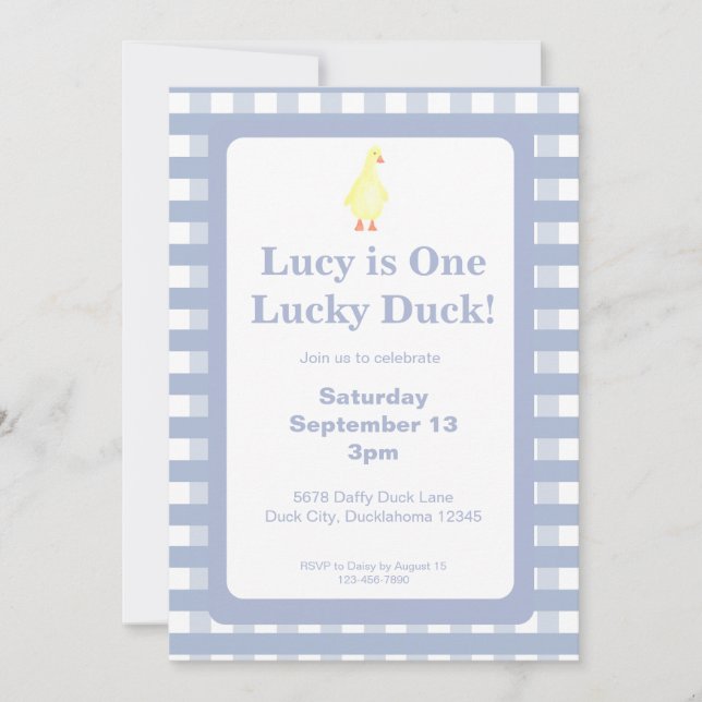 Invitación One Lucky Duck Invitation Template (Dusty Blue) (Anverso)