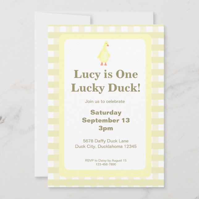 Invitación One Lucky Duck Invitation Template (Pale Yellow) (Anverso)