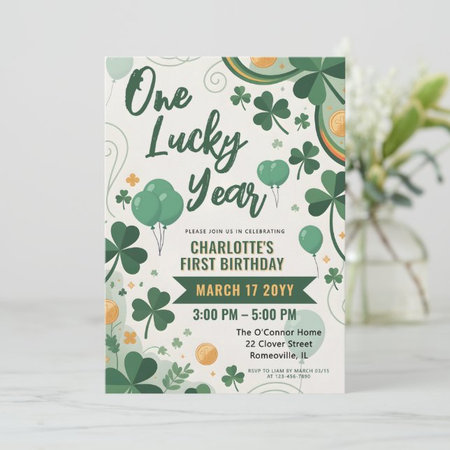 Invitación One Lucky Year | St Patrick's Day 1st Birthday  (Anverso de pie)