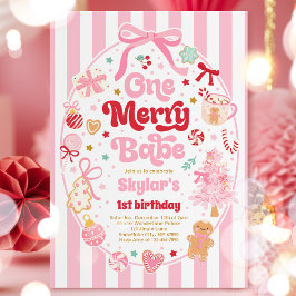 Invitación One Merry Babe Christmas Coquette Bow 1st Birthday