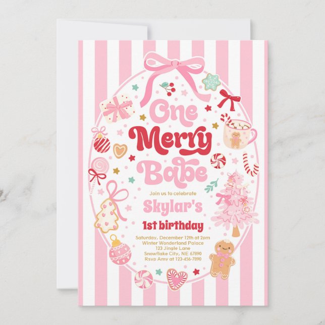 Invitación One Merry Babe Christmas Coquette Bow 1st Birthday (Anverso)