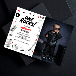 Invitación One Rocks Black Rockstar foto de primer cumpleaños