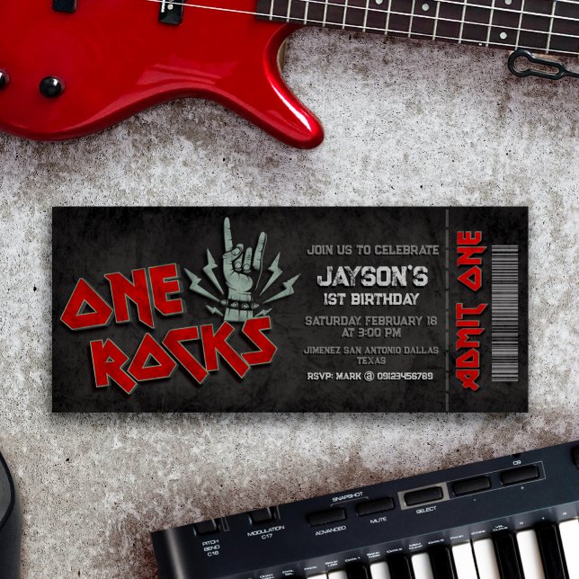 Invitación One Rocks - Boleto de cumpleaños de niño (One Rocks Ticket Invitation)