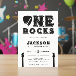 Invitación One Rocks Guitar Pick 1st Birthday Party