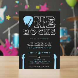 Invitación One Rocks Guitar Pick Blue 1st Birthday Party