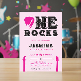 Invitación One Rocks Guitar Pick Pink 1st Birthday Party