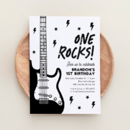 Invitación One Rocks Guitar Rock and Roll 1er cumpleaños