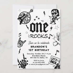 Invitación One Rocks Guitar Rock and Roll 1er cumpleaños