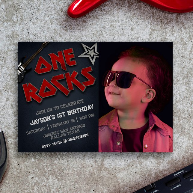 Invitación One Rocks with Picture - Primer cumpleaños (One Rocks with Picture - 1st Birthday Invitation)