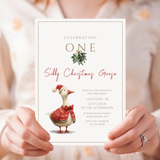 Invitación One Silly Christmas Goose Fest Winter Birthday (Subido por el creador)