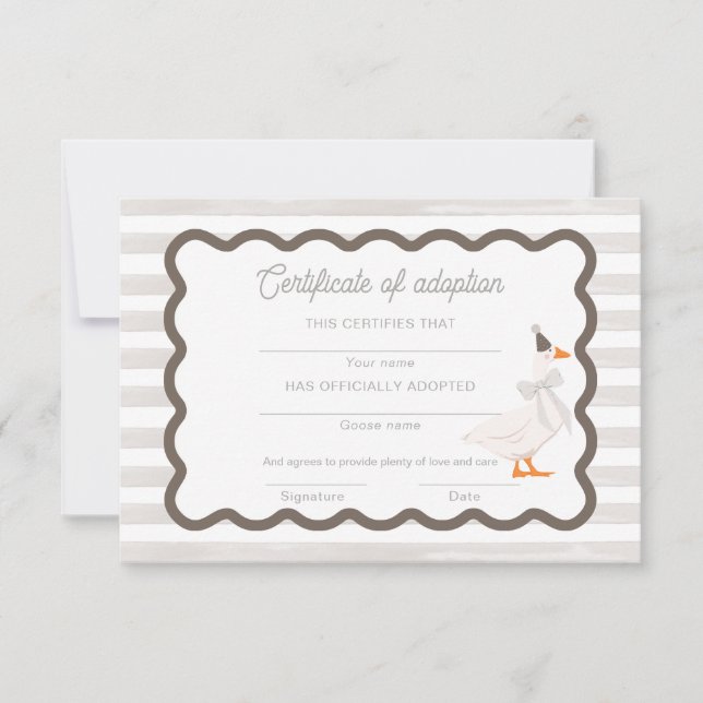 Invitación One Silly Goose 1st Birthday Adoption Certificate (Anverso)