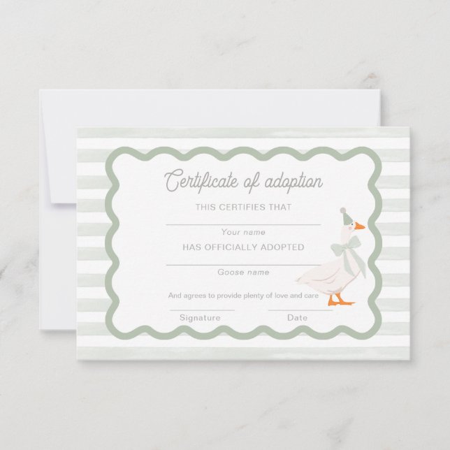 Invitación One Silly Goose 1st Birthday Adoption Certificate (Anverso)