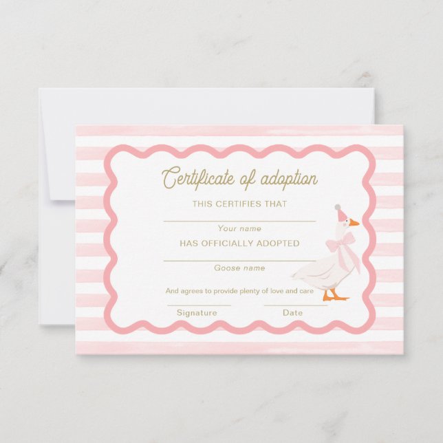 Invitación One Silly Goose 1st Birthday Adoption Certificate (Anverso)