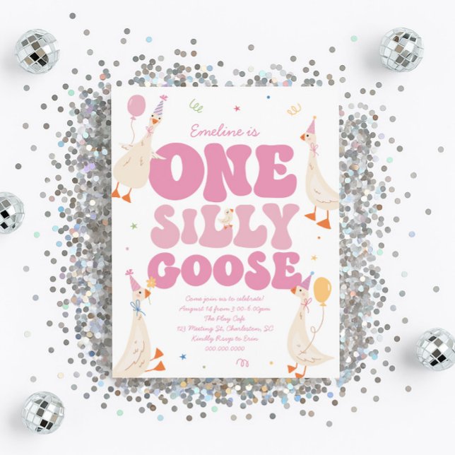Invitación One Silly Goose 1st Birthday Invitation Girl Pink  (Subido por el creador)