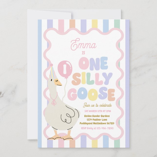 Invitación One Silly Goose 1st Birthday Party Spring Birthday (Anverso)