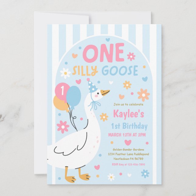Invitación One Silly Goose 1st Birthday Party Spring Birthday (Anverso)