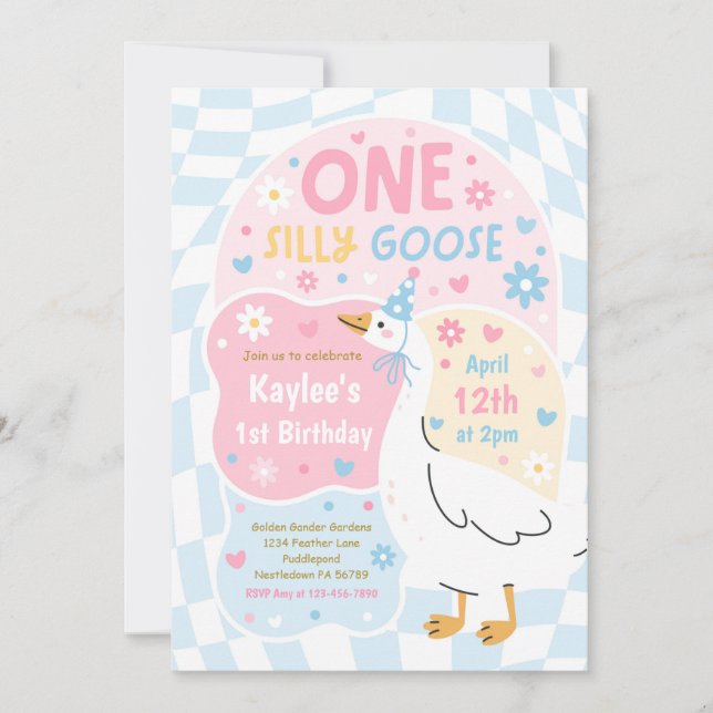 Invitación One Silly Goose 1st Birthday Party Spring Birthday (Anverso)