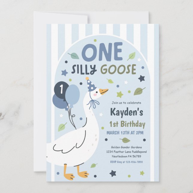 Invitación One Silly Goose 1st Birthday Party Spring Birthday (Anverso)