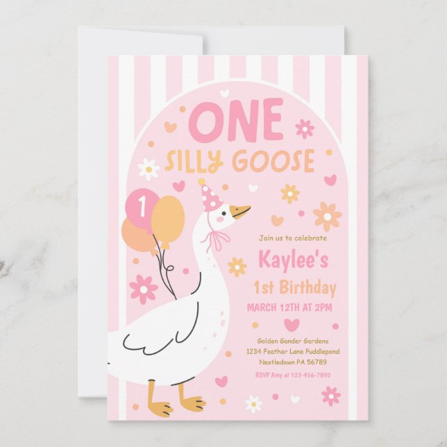Invitación One Silly Goose 1st Birthday Party Spring Birthday (Anverso)