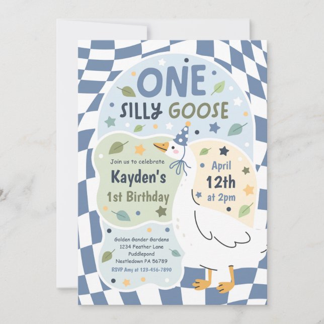 Invitación One Silly Goose 1st Birthday Party Spring Birthday (Anverso)