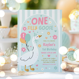 Invitación One Silly Goose 1st Birthday Party Spring Birthday
