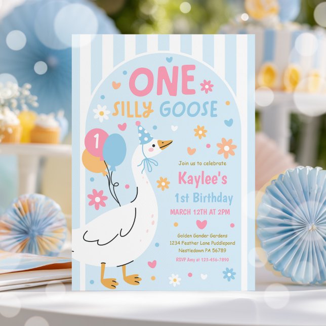 Invitación One Silly Goose 1st Birthday Party Spring Birthday (Subido por el creador)