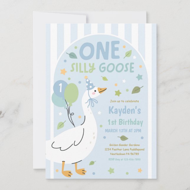 Invitación One Silly Goose 1st Birthday Party Spring Birthday (Anverso)