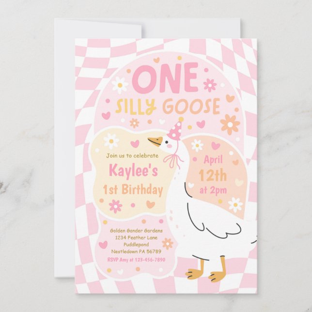 Invitación One Silly Goose 1st Birthday Party Spring Birthday (Anverso)