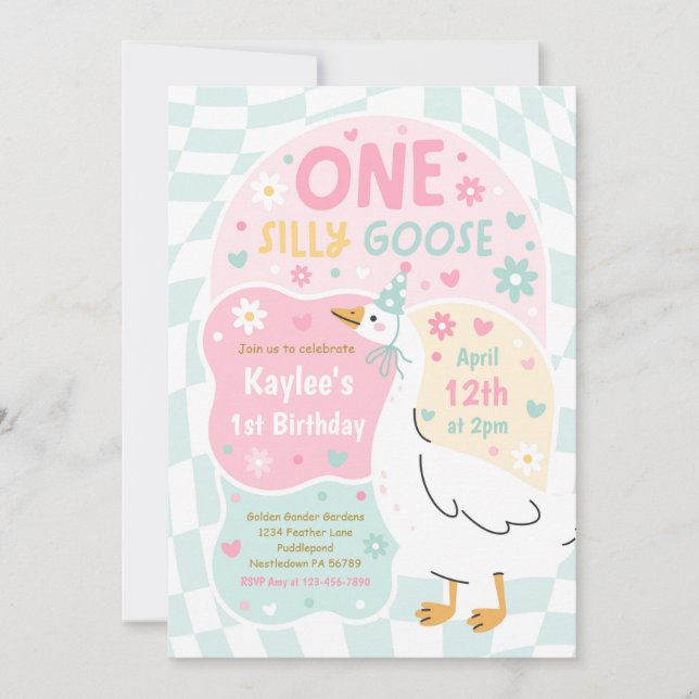 Invitación One Silly Goose 1st Birthday Party Spring Birthday (Anverso)