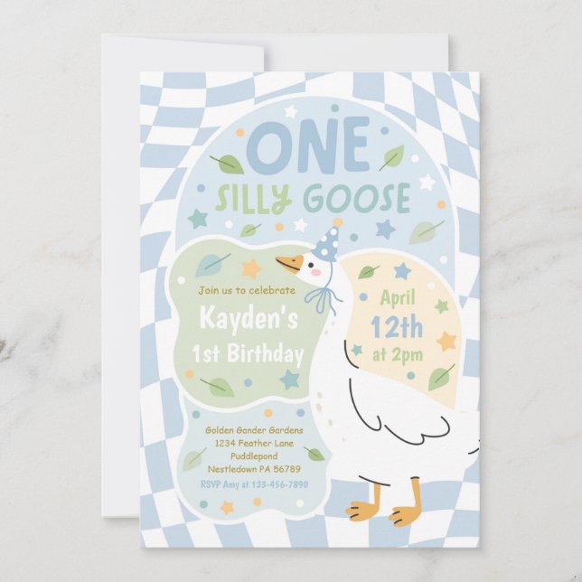 Invitación One Silly Goose 1st Birthday Party Spring Birthday (Anverso)
