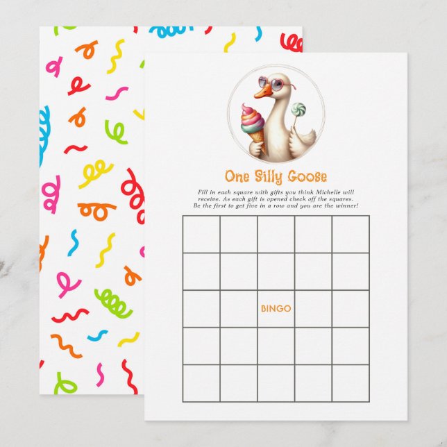 Invitación One Silly Goose Birthday Bingo Game (Anverso / Reverso)