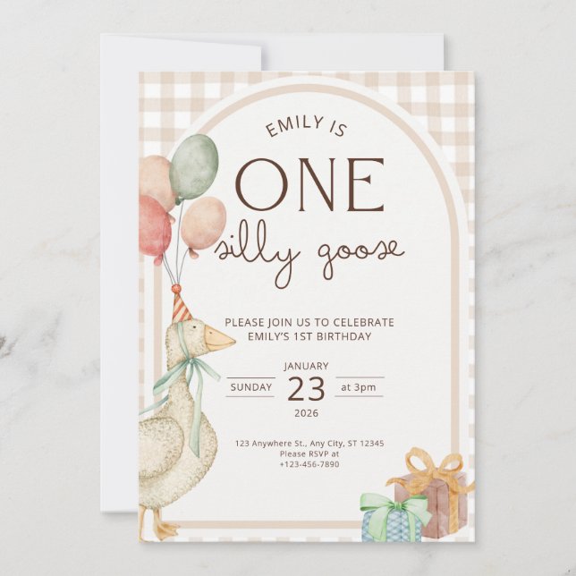 Invitación One Silly Goose Birthday Invite Gender Neutral  (Anverso)