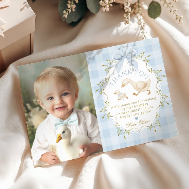 Invitación One Silly Goose Birthday Photo Thank you card (Subido por el creador)