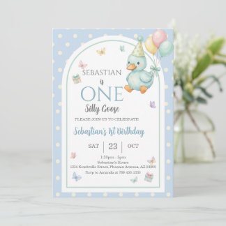 Invitación One Silly Goose Blue Boy 1st Birthday